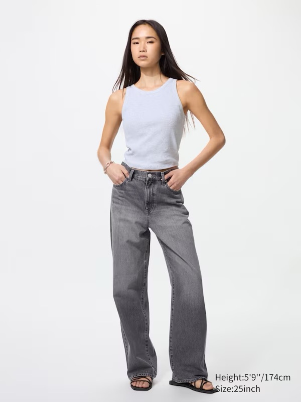 Uniqlo Grey High Wide Straight Jeans